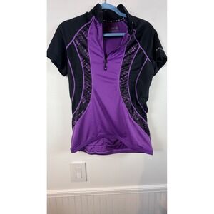 Canari Womens Cycling Jersey Purple Black Short Sleeve Quarter Zip LG